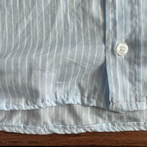 Lacoste UpCycled Handmade Blue Striped Ruffle Collar Button Down Shirt Size XS - Picture 13 of 16